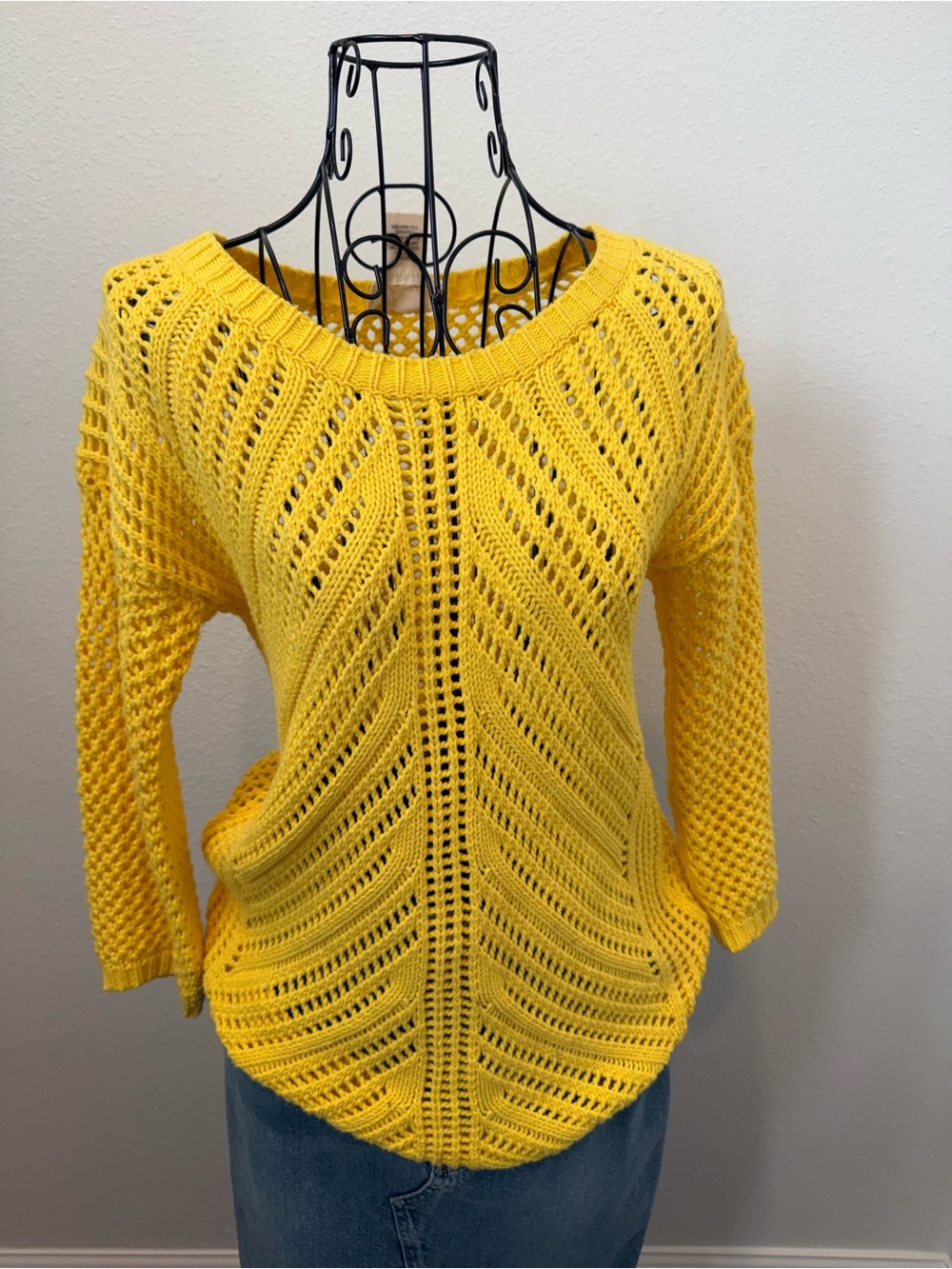 Andrea Jovine Bright Yellow Open-Knit Scoop Neck Sweater